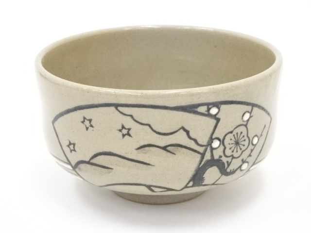 JAPANESE TEA CEREMONY FOLDING FAN TEA BOWL BY AKOGI KILN / CHAWAN 